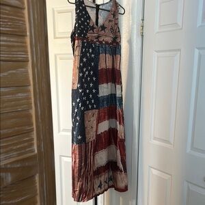 Patriotic Maxi Dress with Stars and Stripes
